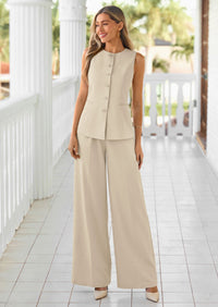 PRETTYGARDEN Women's 2 Piece Sets Summer Work Clothes Sleeveless Blazer Vest Pants Suits Spring Business Casual Outfits PRETTYGARDEN