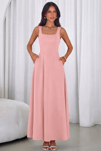 PRETTYGARDEN Womens Summer Dresses Sleeveless Elegant Square Neck Aline Swing Maxi Beach Wedding Guest Dress Pockets PRETTYGARDEN