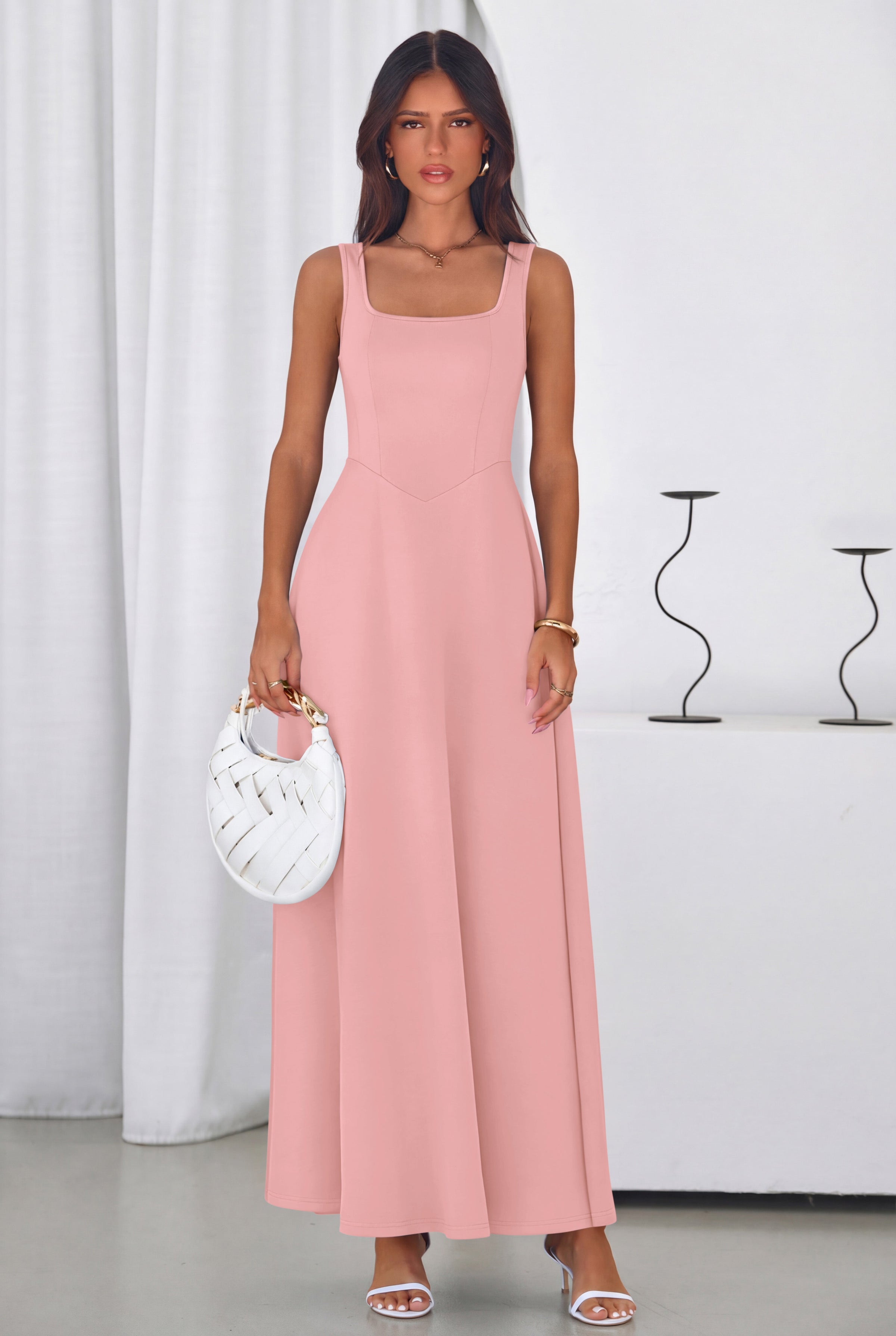 PRETTYGARDEN Womens Summer Dresses Sleeveless Elegant Square Neck Aline Swing Maxi Beach Wedding Guest Dress Pockets PRETTYGARDEN