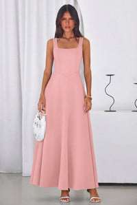 PRETTYGARDEN Womens Summer Dresses Sleeveless Elegant Square Neck Aline Swing Maxi Beach Wedding Guest Dress Pockets PRETTYGARDEN