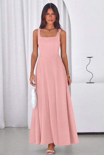 PRETTYGARDEN Womens Summer Dresses Sleeveless Elegant Square Neck Aline Swing Maxi Beach Wedding Guest Dress Pockets PRETTYGARDEN