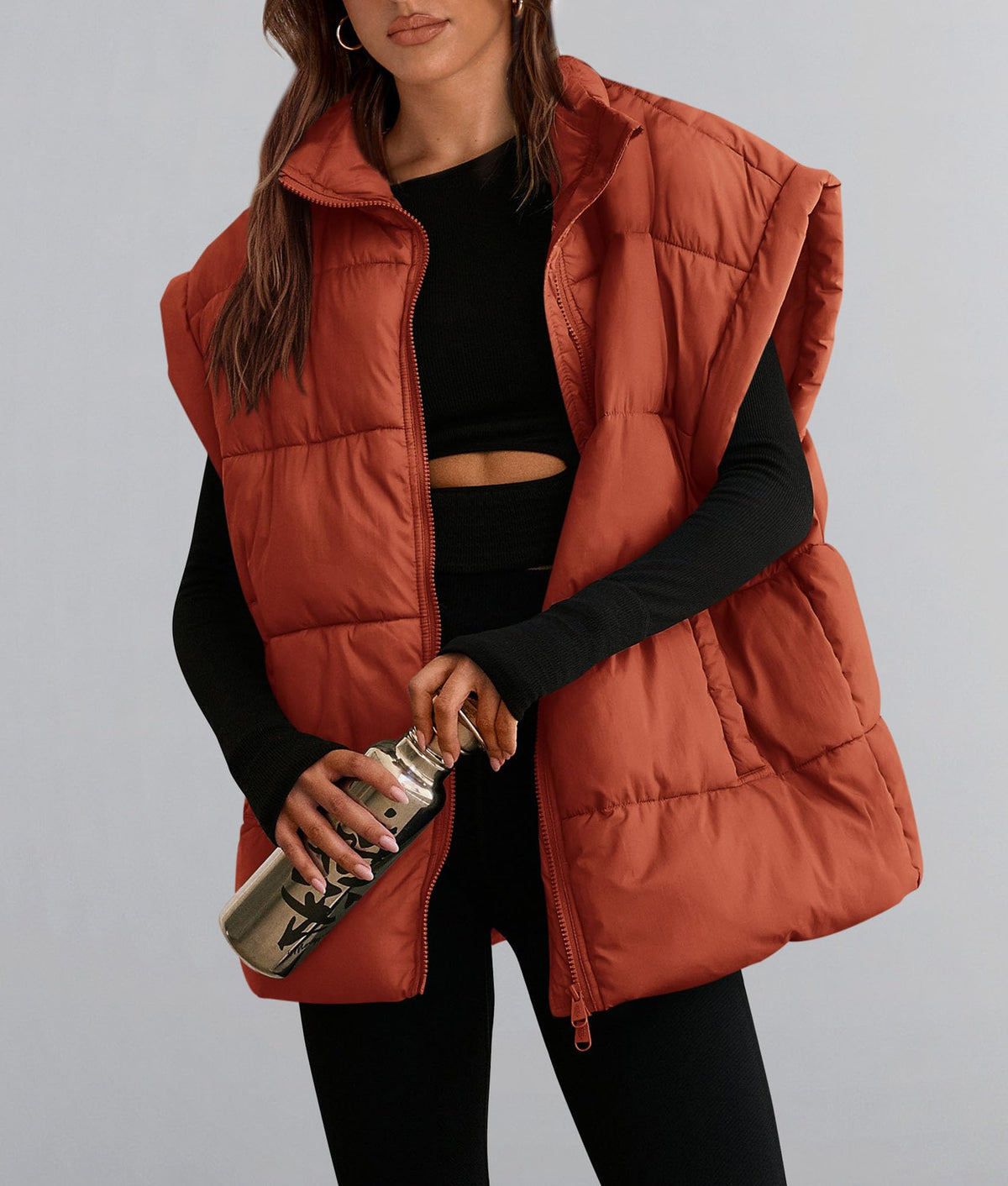 Women's Puffer Vest Fall Casual Stand Collar Lightweight Sleeveless Zip Up Padded Jackets Outerwear