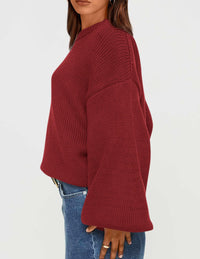 Women's 2024 Fall Chunky Knit Sweater Casual Long Lantern Sleeve Crewneck Pullover Jumper Tops