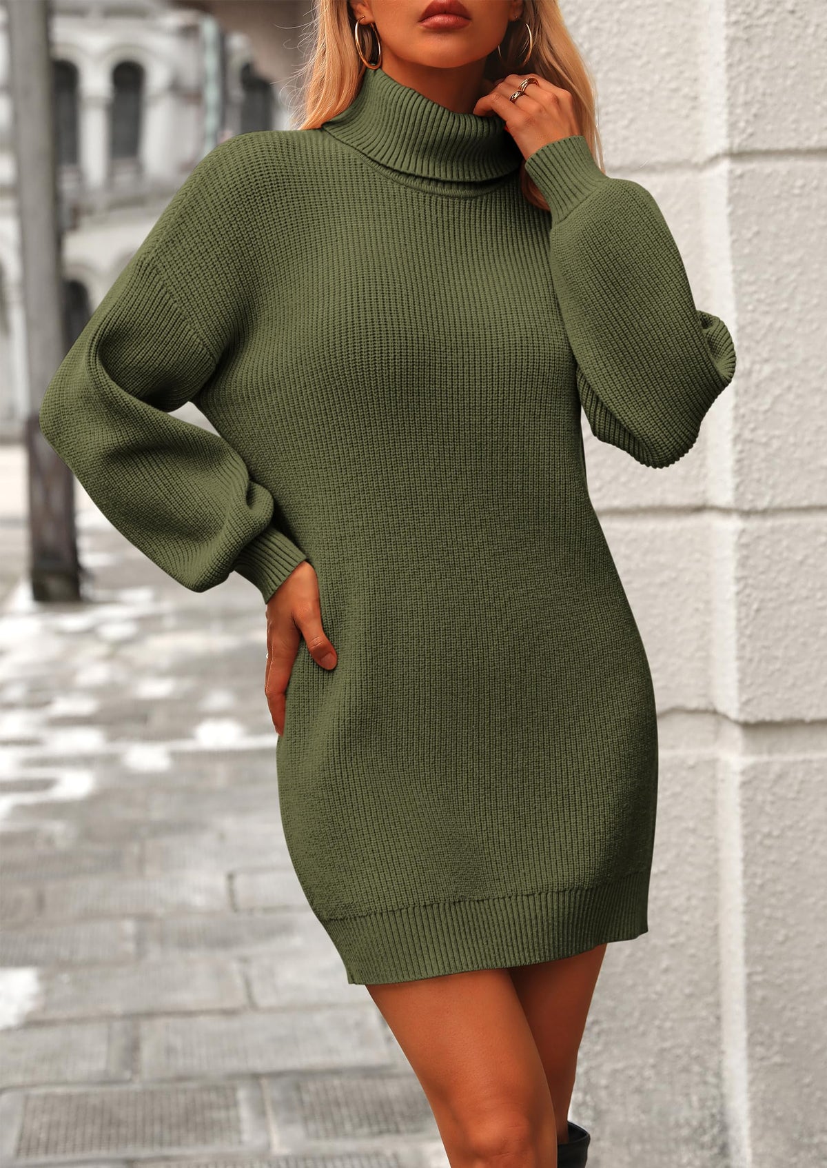 Women's Long Sleeve Sweater Dress 2024 Fall Knit Turtleneck Sweaters Pullover Loose Mini Dresses