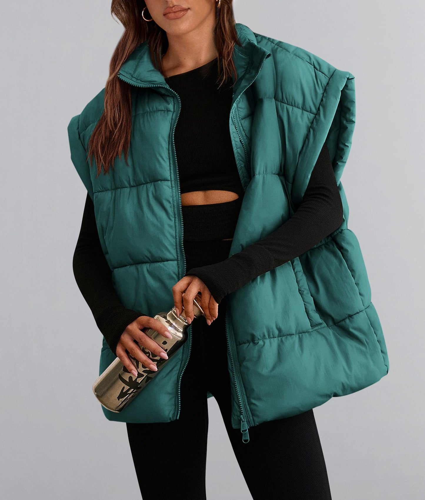 Women's Puffer Vest Fall Casual Stand Collar Lightweight Sleeveless Zip Up Padded Jackets Outerwear