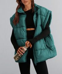 Women's Puffer Vest Fall Casual Stand Collar Lightweight Sleeveless Zip Up Padded Jackets Outerwear