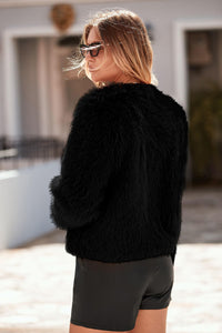 PRETTYGARDEN Women's Winter Coats Fleece Cropped Jacket Faux Fur Long Sleeve Pockets Shaggy Warm Outerwear Fall Clothes