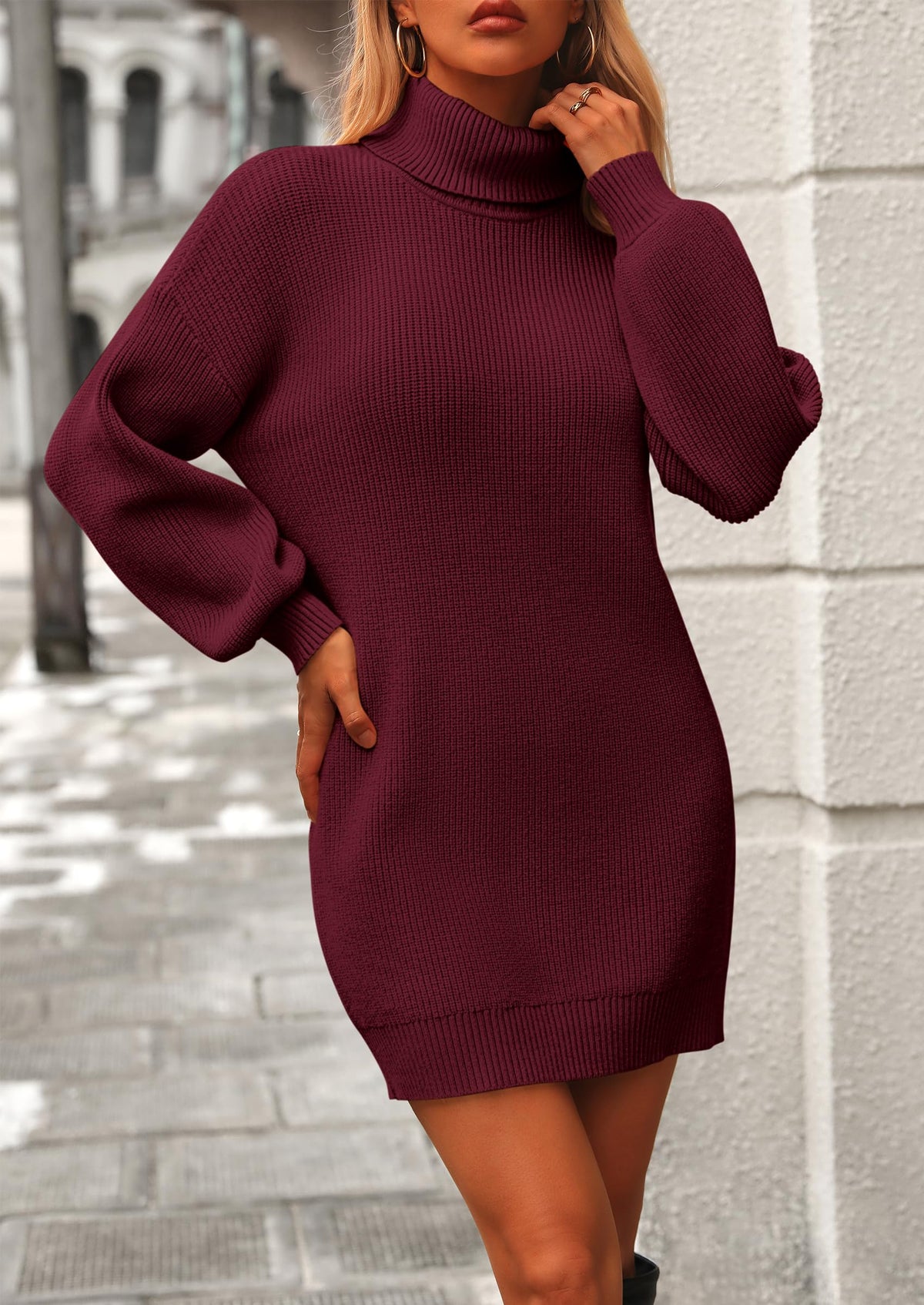 Women's Long Sleeve Sweater Dress 2024 Fall Knit Turtleneck Sweaters Pullover Loose Mini Dresses