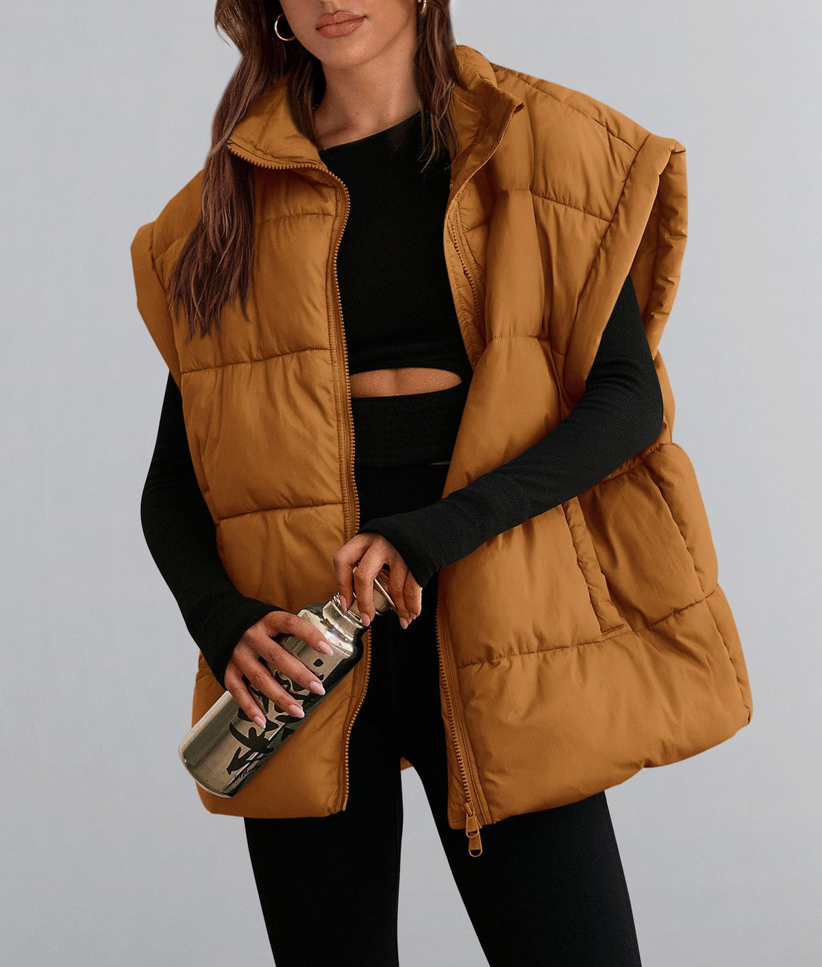 Women's Puffer Vest Fall Casual Stand Collar Lightweight Sleeveless Zip Up Padded Jackets Outerwear