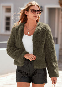 PRETTYGARDEN Women's Winter Coats Fleece Cropped Jacket Faux Fur Long Sleeve Pockets Shaggy Warm Outerwear Fall Clothes