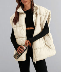 Women's Puffer Vest Fall Casual Stand Collar Lightweight Sleeveless Zip Up Padded Jackets Outerwear