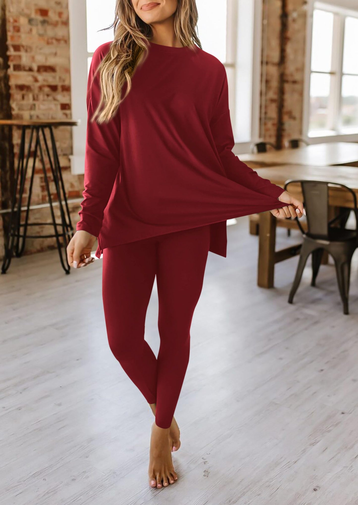 Fall 2 Piece Outfits Casual Long Sleeve Tunic Tops Legging Pants Matching Lounge Sets Sweatsuits