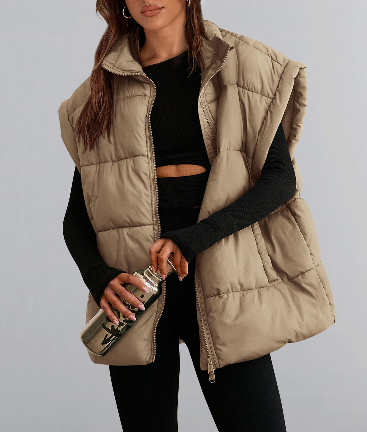 Women's Puffer Vest Fall Casual Stand Collar Lightweight Sleeveless Zip Up Padded Jackets Outerwear