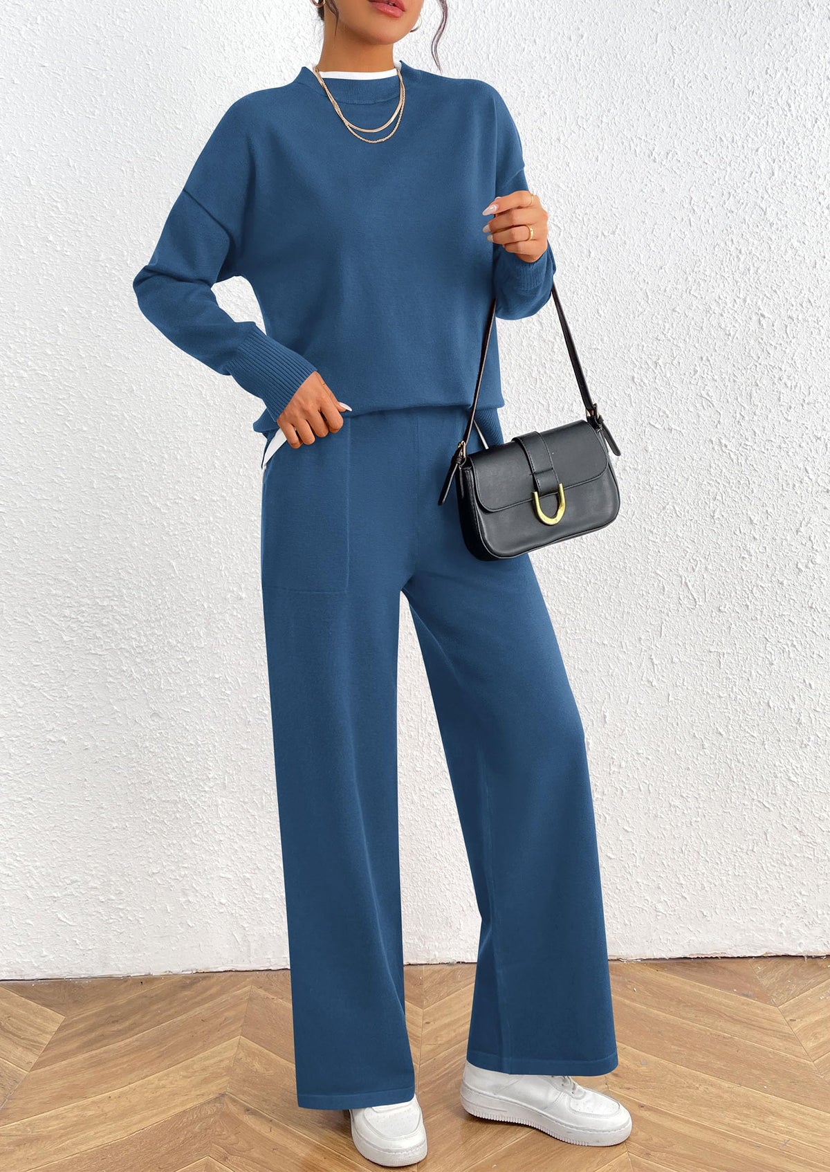 Fall 2 Piece Lounge Sets Long Sleeve Pullover Sweater Wide Leg Pants Matching Outfits Tracksuits