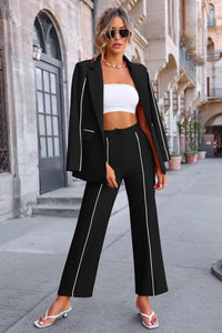 Women's Fall 2 Piece Blazer Outfits Business Casual Oversized Jacket Wide Leg Work Pants Dressy Suit Set