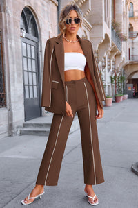 Women's Fall 2 Piece Blazer Outfits Business Casual Oversized Jacket Wide Leg Work Pants Dressy Suit Set