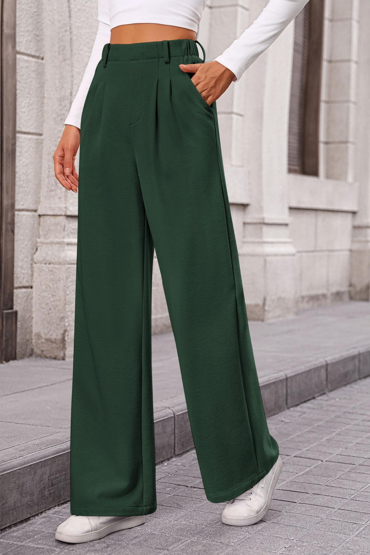 Women's Wide Leg Dress Pants Dressy Casual High Elastic Waisted Work Office Trousers Palazzo Pants