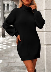 Women's Long Sleeve Sweater Dress 2024 Fall Knit Turtleneck Sweaters Pullover Loose Mini Dresses