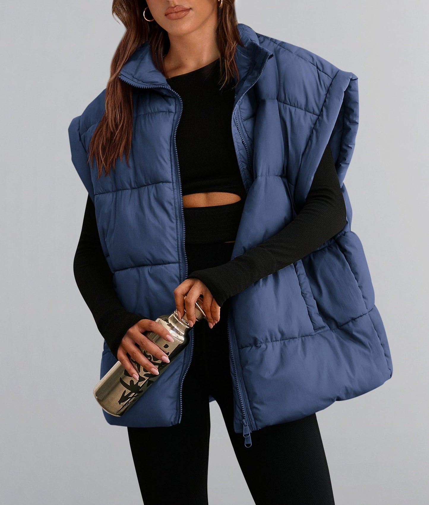 Women's Puffer Vest Fall Casual Stand Collar Lightweight Sleeveless Zip Up Padded Jackets Outerwear