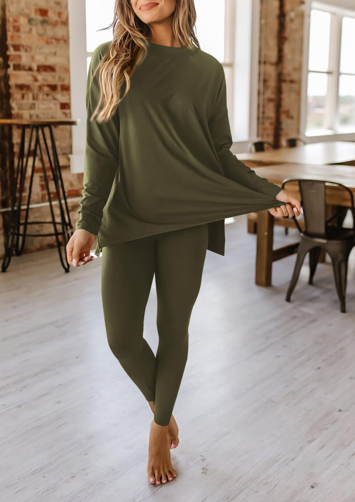 Fall 2 Piece Outfits Casual Long Sleeve Tunic Tops Legging Pants Matching Lounge Sets Sweatsuits