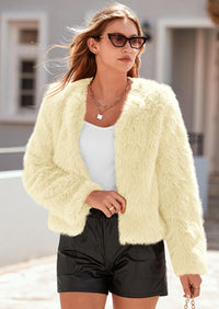 PRETTYGARDEN Women's Winter Coats Fleece Cropped Jacket Faux Fur Long Sleeve Pockets Shaggy Warm Outerwear Fall Clothes
