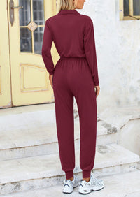 Women's Jumpsuits Fall Long Sleeve Rompers One Piece Outfits For Women  Button up Lounge Wear