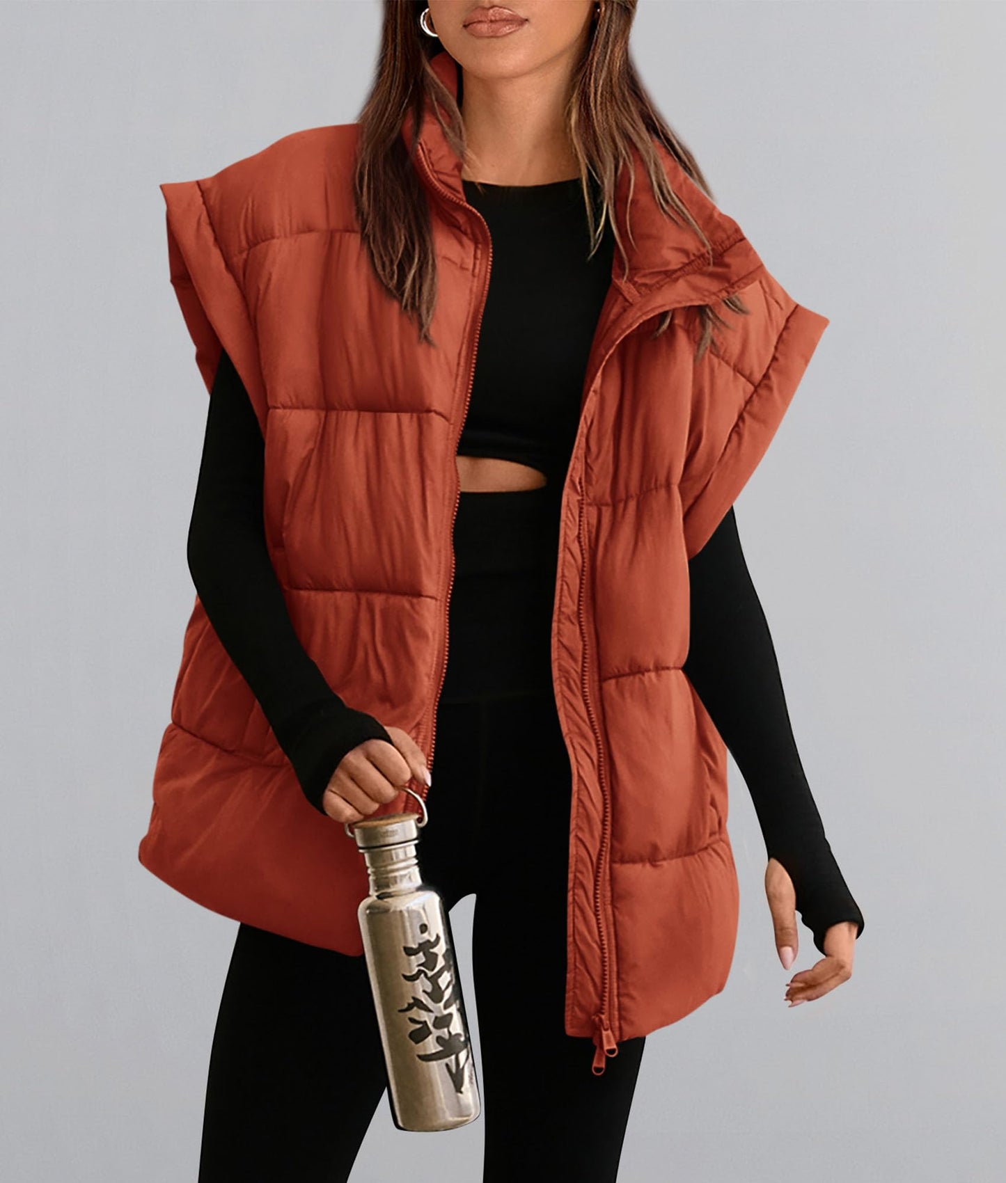 Women's Puffer Vest Fall Casual Stand Collar Lightweight Sleeveless Zip Up Padded Jackets Outerwear