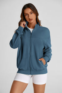 Women's 2024 Fall Fashion Full Zip Up Sweatshirt Long Sleeve Loose Fit Trendy Casual Jacket with Pockets