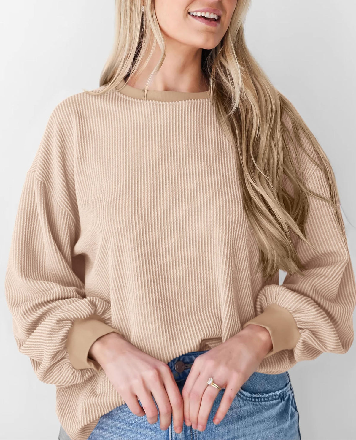 Women's Long Sleeve Tee Shirts Fall Trendy Clothes Casual Loose Crewneck Ribbed Blouse Tunic Tops