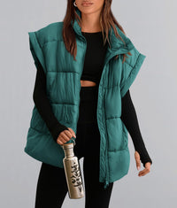 Women's Puffer Vest Fall Casual Stand Collar Lightweight Sleeveless Zip Up Padded Jackets Outerwear