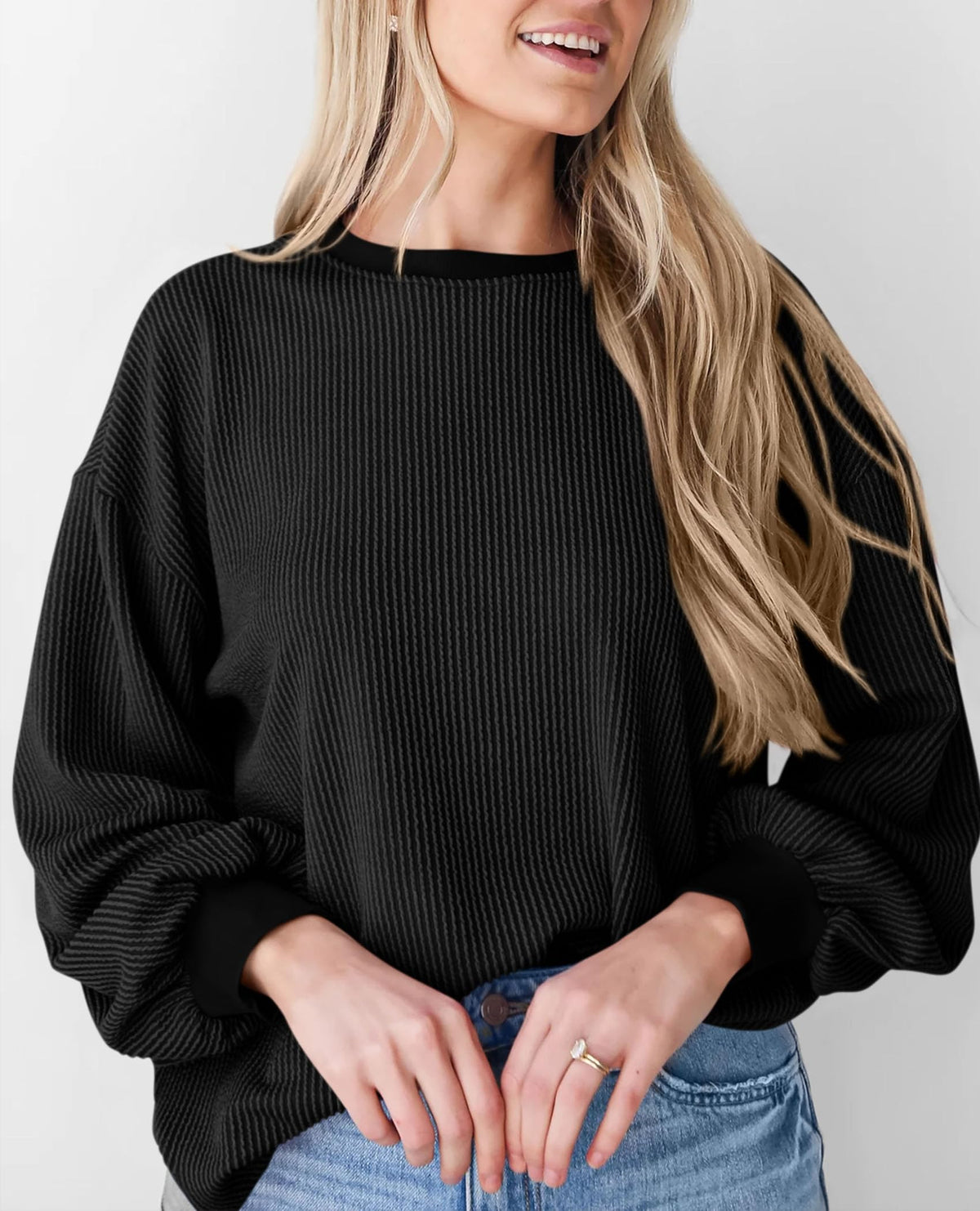 Women's Long Sleeve Tee Shirts Fall Trendy Clothes Casual Loose Crewneck Ribbed Blouse Tunic Tops