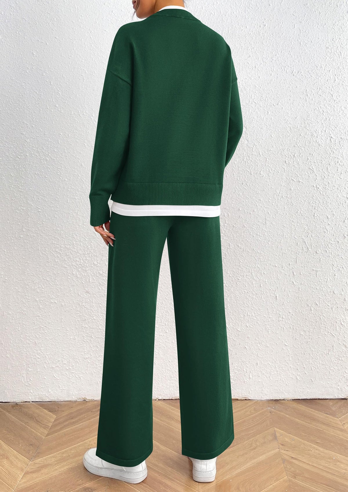 Fall 2 Piece Lounge Sets Long Sleeve Pullover Sweater Wide Leg Pants Matching Outfits Tracksuits