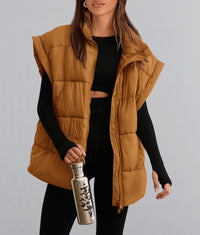 Women's Puffer Vest Fall Casual Stand Collar Lightweight Sleeveless Zip Up Padded Jackets Outerwear