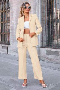 Women's Fall 2 Piece Blazer Outfits Business Casual Oversized Jacket Wide Leg Work Pants Dressy Suit Set