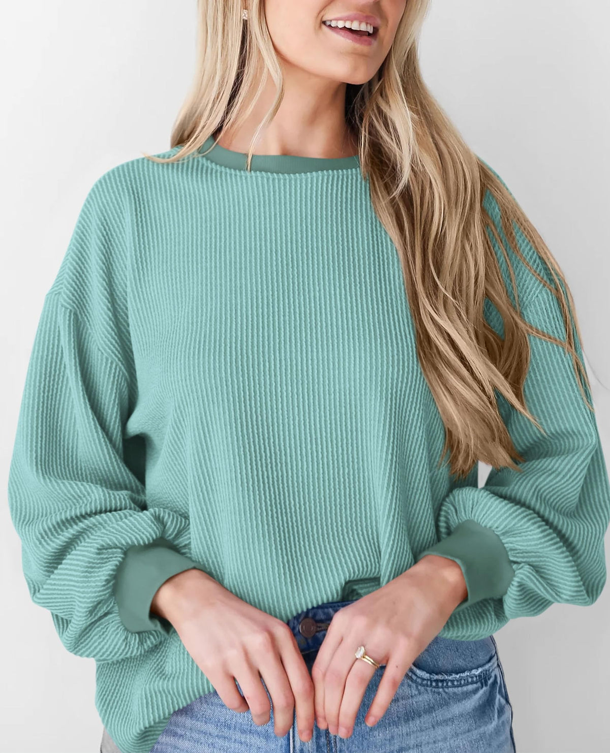 Women's Long Sleeve Tee Shirts Fall Trendy Clothes Casual Loose Crewneck Ribbed Blouse Tunic Tops