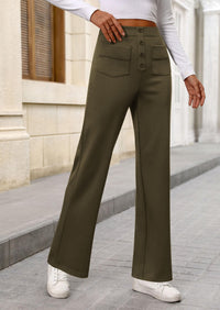 Women's Dressy Casual Dress Pants Straight Leg High Elastic Waisted Stretch Trouser Slacks