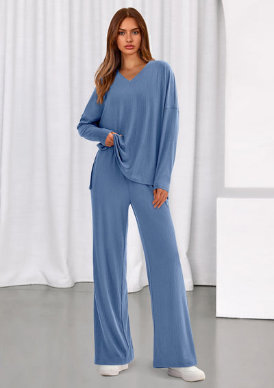 PRETTYGARDEN 2 Piece Lounge Sets for Women Fall Outfits Casual Loose Long Sleeve Tops Wide Leg Pants Matching Pajama Set