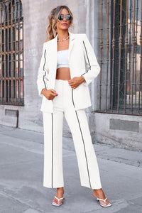 Women's Fall 2 Piece Blazer Outfits Business Casual Oversized Jacket Wide Leg Work Pants Dressy Suit Set