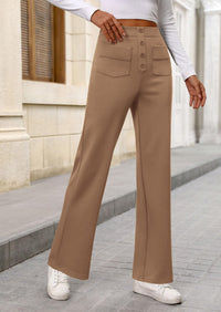 Women's Dressy Casual Dress Pants Straight Leg High Elastic Waisted Stretch Trouser Slacks