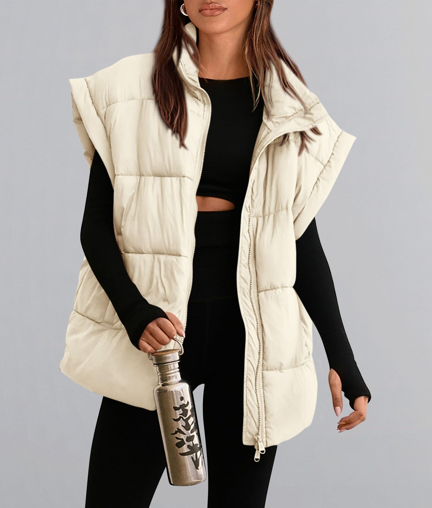 Women's Puffer Vest Fall Casual Stand Collar Lightweight Sleeveless Zip Up Padded Jackets Outerwear