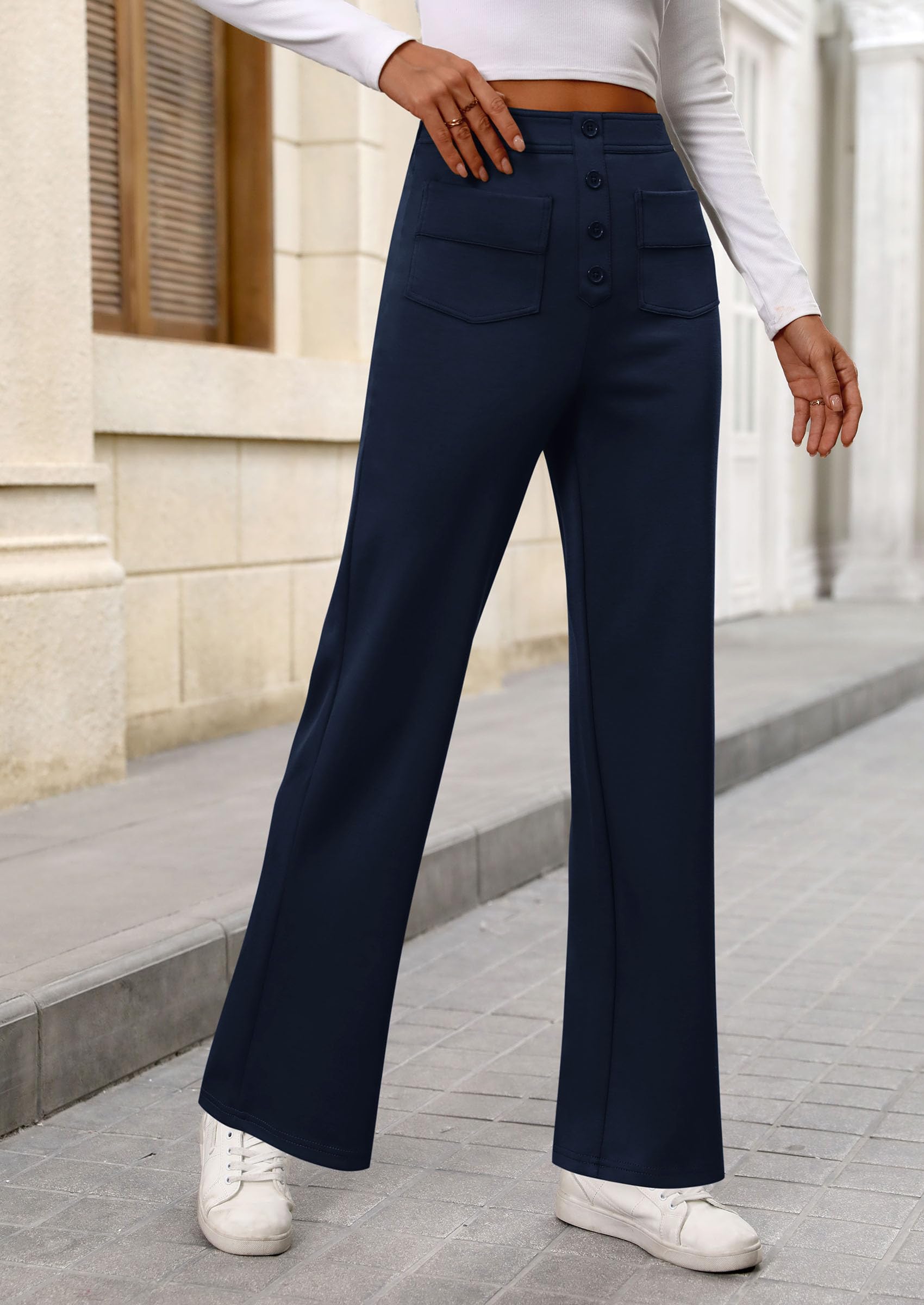 PRETTYGARDEN Women's Dressy Casual Dress Pants Straight Leg High Elastic Waisted Stretch Trouser Slacks