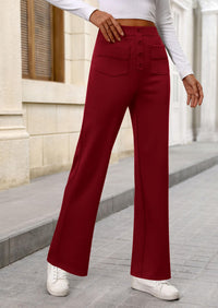 Women's Dressy Casual Dress Pants Straight Leg High Elastic Waisted Stretch Trouser Slacks