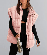 Women's Puffer Vest Fall Casual Stand Collar Lightweight Sleeveless Zip Up Padded Jackets Outerwear