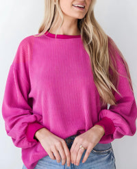 Women's Long Sleeve Tee Shirts Fall Trendy Clothes Casual Loose Crewneck Ribbed Blouse Tunic Tops