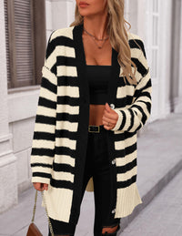 Striped Cardigan Sweaters Long Sleeve Button Down Chunky Knit Oversized Fall Sweater Coat