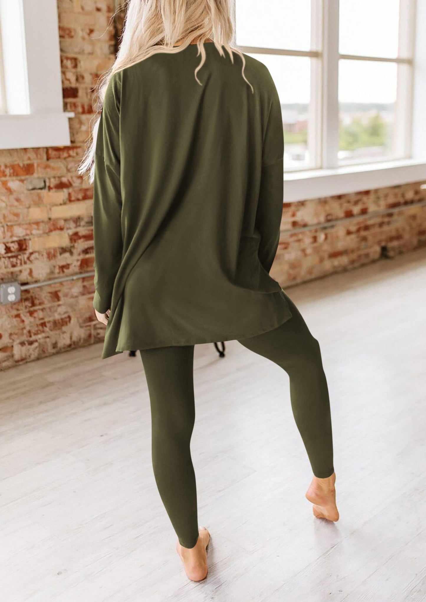 Fall 2 Piece Outfits Casual Long Sleeve Tunic Tops Legging Pants Matching Lounge Sets Sweatsuits