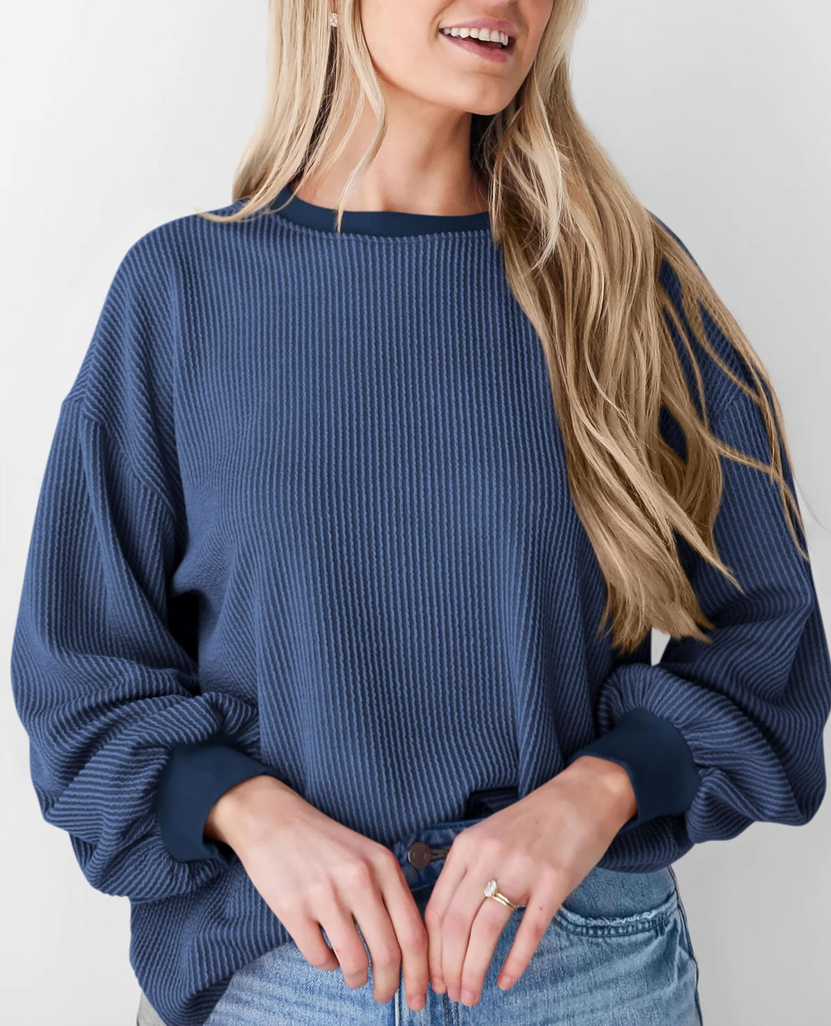 Women's Long Sleeve Tee Shirts Fall Trendy Clothes Casual Loose Crewneck Ribbed Blouse Tunic Tops