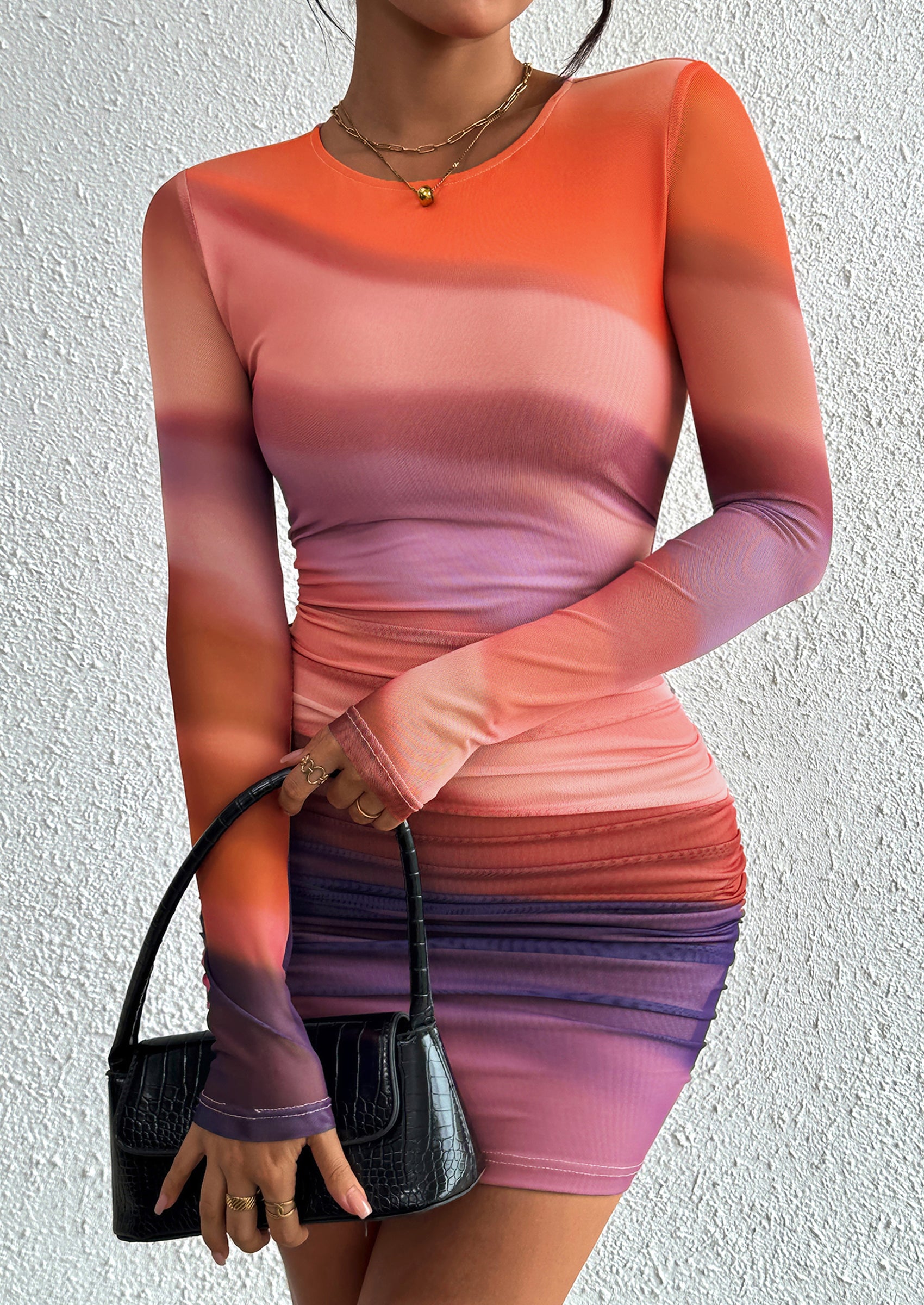 PRETTYGARDEN Women's Mini Dress Fall Trendy Tie Dye Print Long Sleeve Club Party Homecoming Casual Bodycon Dresses