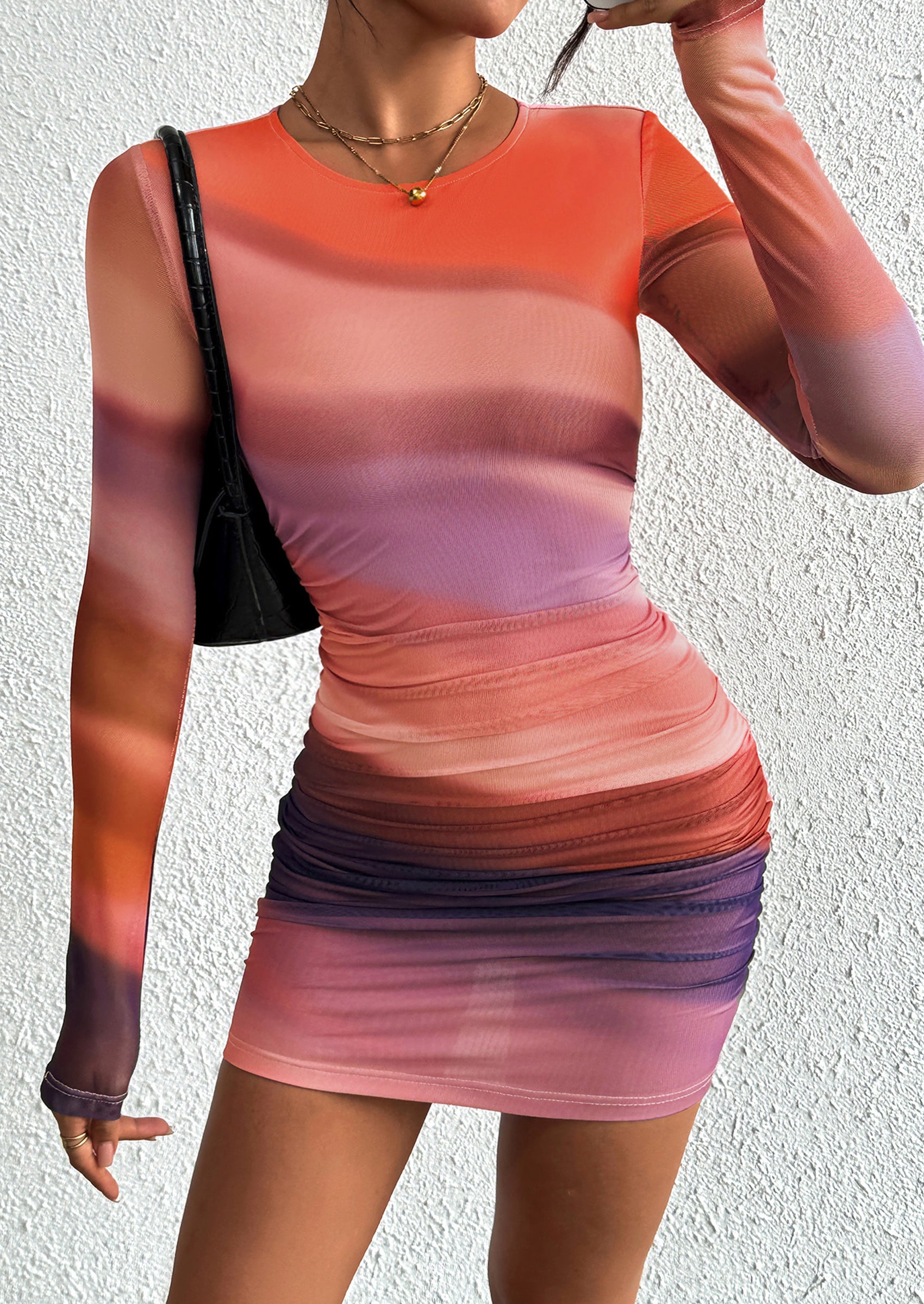 PRETTYGARDEN Women's Mini Dress Fall Trendy Tie Dye Print Long Sleeve Club Party Homecoming Casual Bodycon Dresses