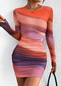 PRETTYGARDEN Women's Mini Dress Fall Trendy Tie Dye Print Long Sleeve Club Party Homecoming Casual Bodycon Dresses